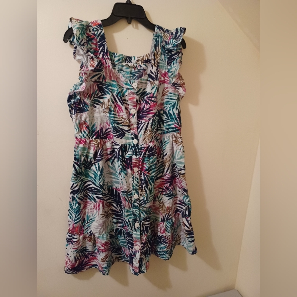 Beach Lunch Lounge Flutter Sleeve Button Front Knee Length Dress Sz M (071524E)